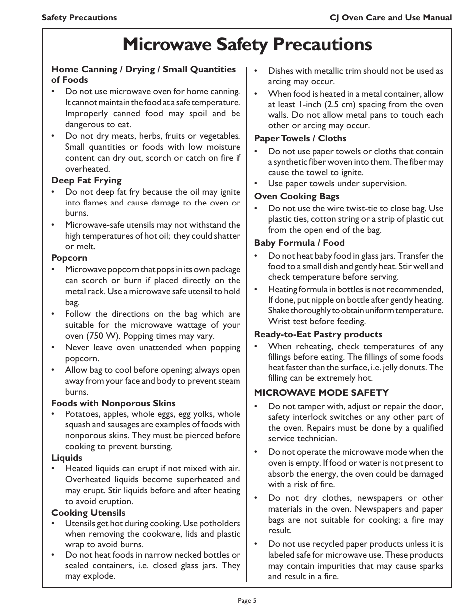 Microwave safety precautions | Thermador CJ302 User Manual | Page 7 / 68