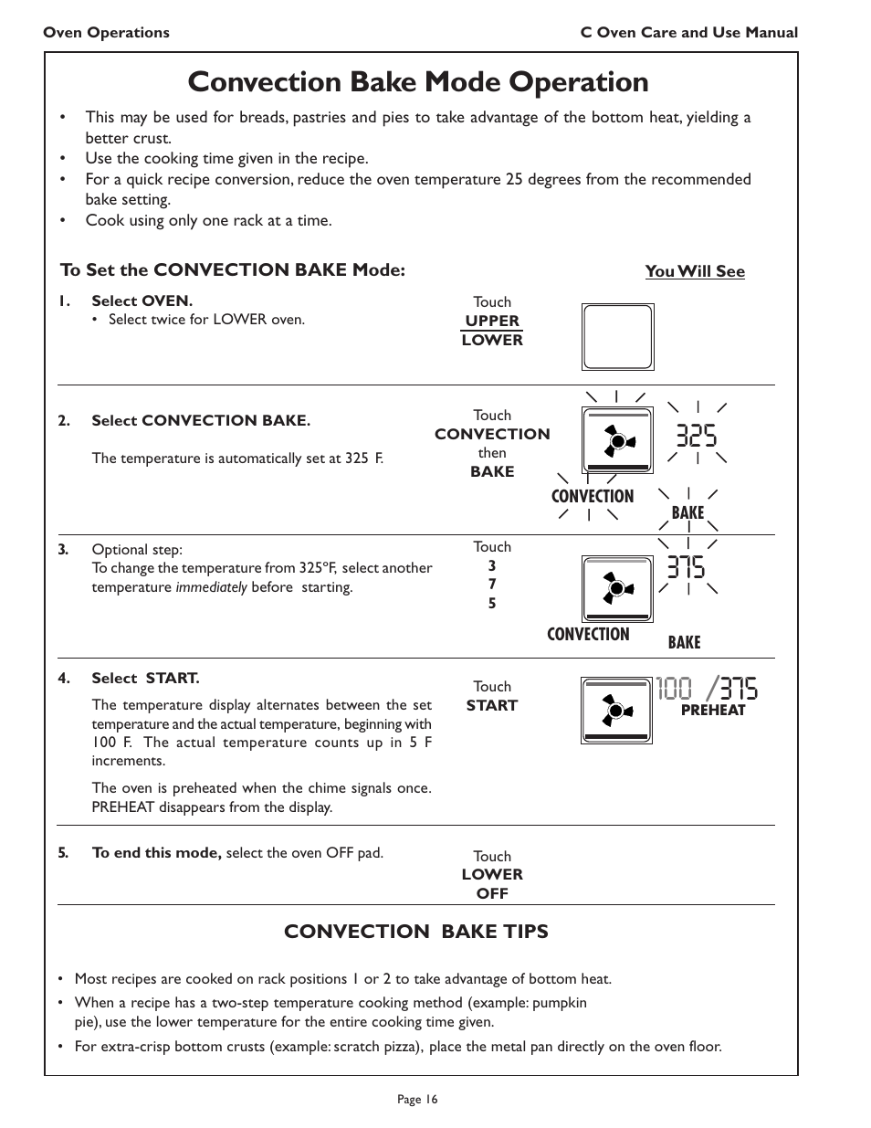 Convection bake mode operation | Thermador C272  EN User Manual | Page 18 / 40