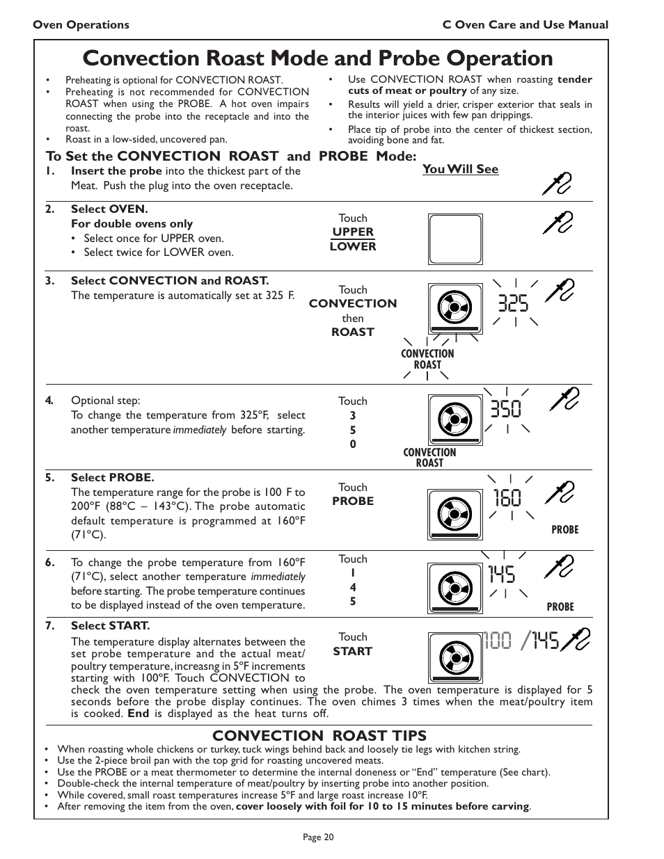 Convection roast mode and probe operation | Thermador C272  EN User Manual | Page 22 / 40