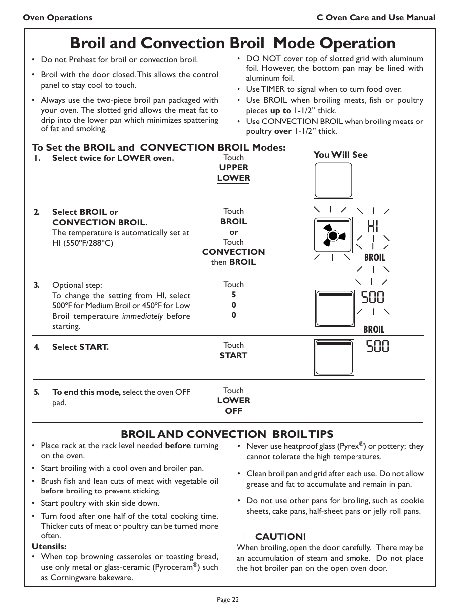 Broil and convection broil mode operation | Thermador C272  EN User Manual | Page 24 / 40