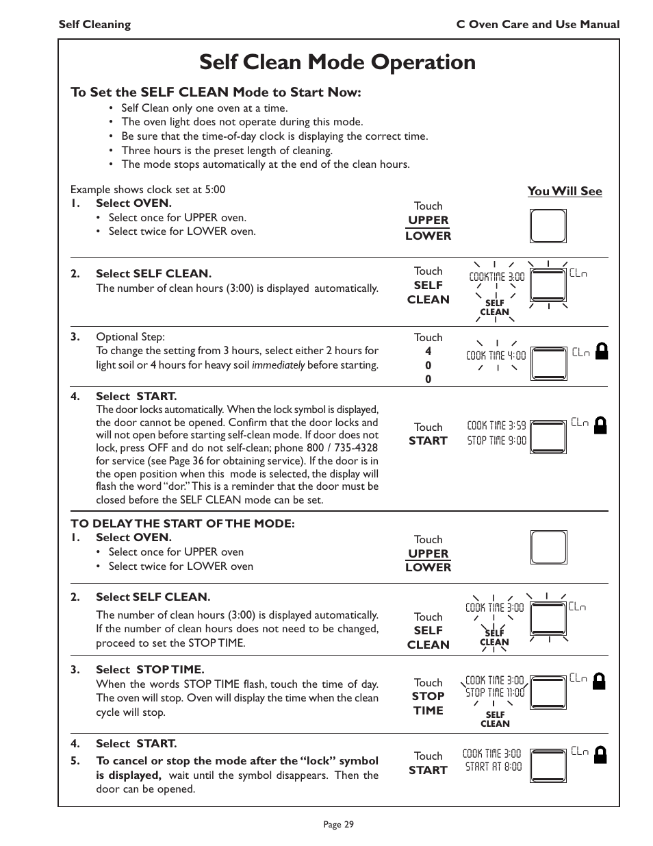 Self clean mode operation | Thermador C272  EN User Manual | Page 31 / 40