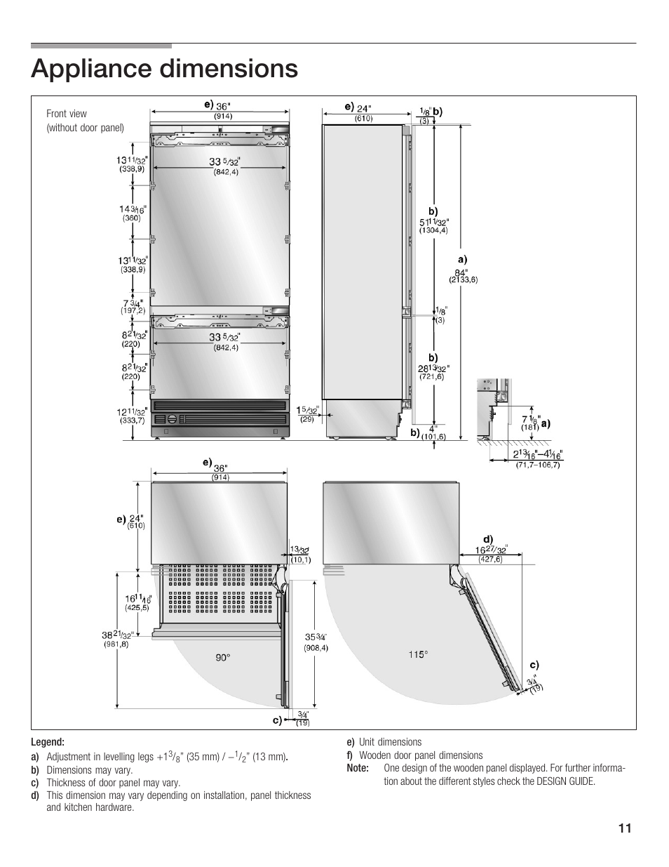 Appliance dimensions | Thermador T36IB70NSP User Manual | Page 11 / 104