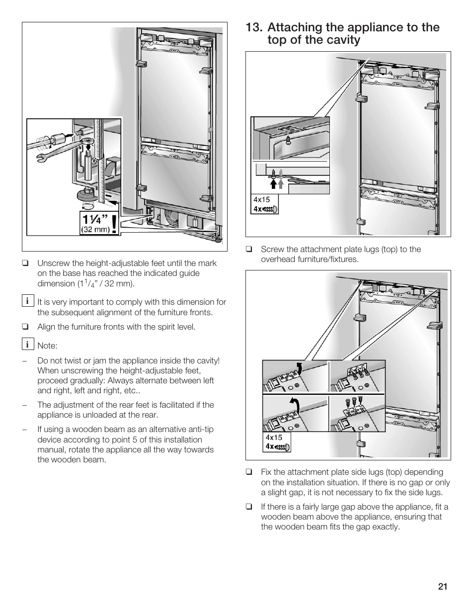 Attaching the appliance to the top of the cavity | Thermador T36IB70NSP User Manual | Page 21 / 104