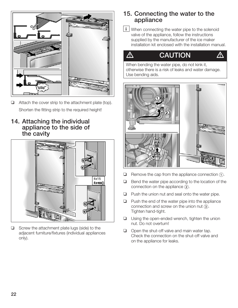 Caution, Connecting the water to the appliance | Thermador T36IB70NSP User Manual | Page 22 / 104