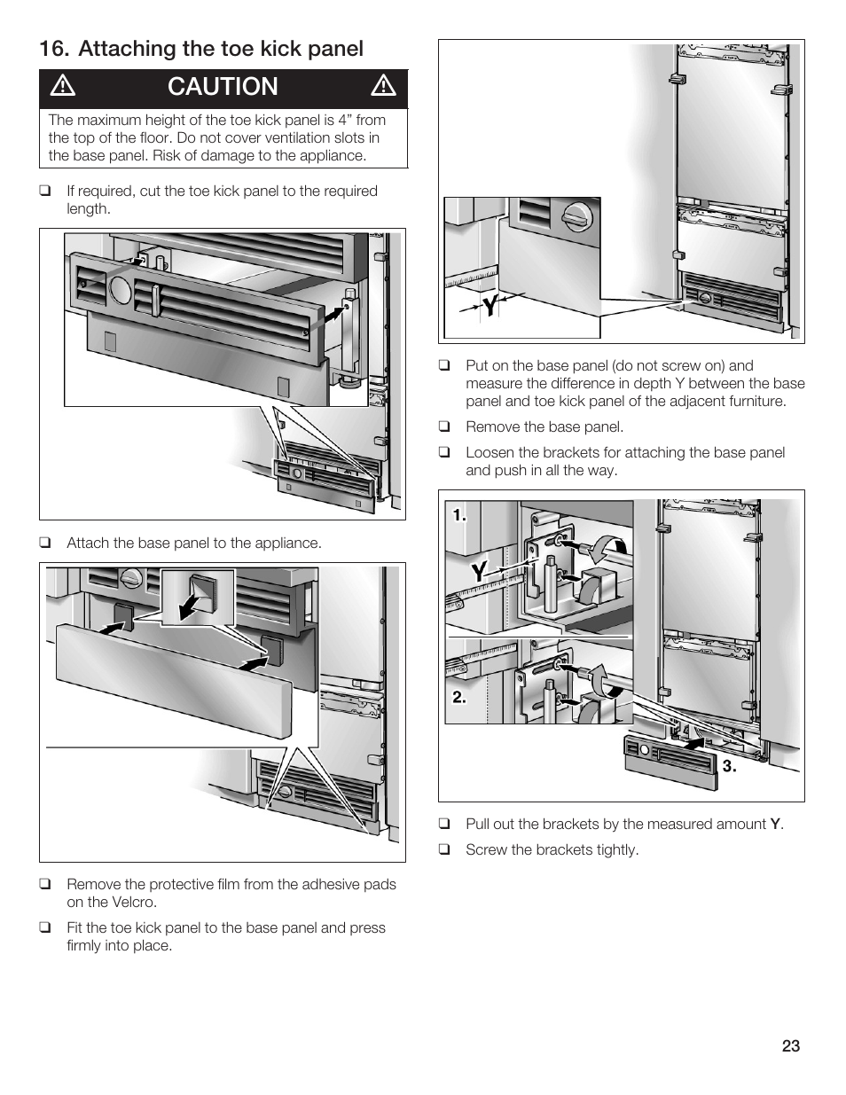 Caution, Attaching the toe kick panel | Thermador T36IB70NSP User Manual | Page 23 / 104