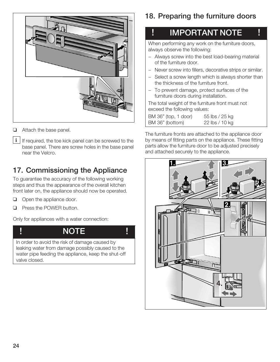 Commissioning the appliance, Preparing the furniture doors | Thermador T36IB70NSP User Manual | Page 24 / 104