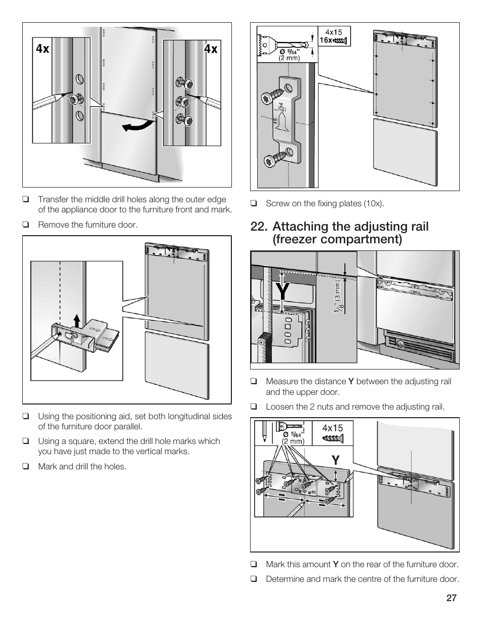 Attaching the adjusting rail (freezer compartment) | Thermador T36IB70NSP User Manual | Page 27 / 104