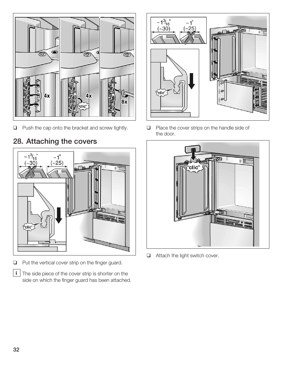 Attaching the covers | Thermador T36IB70NSP User Manual | Page 32 / 104