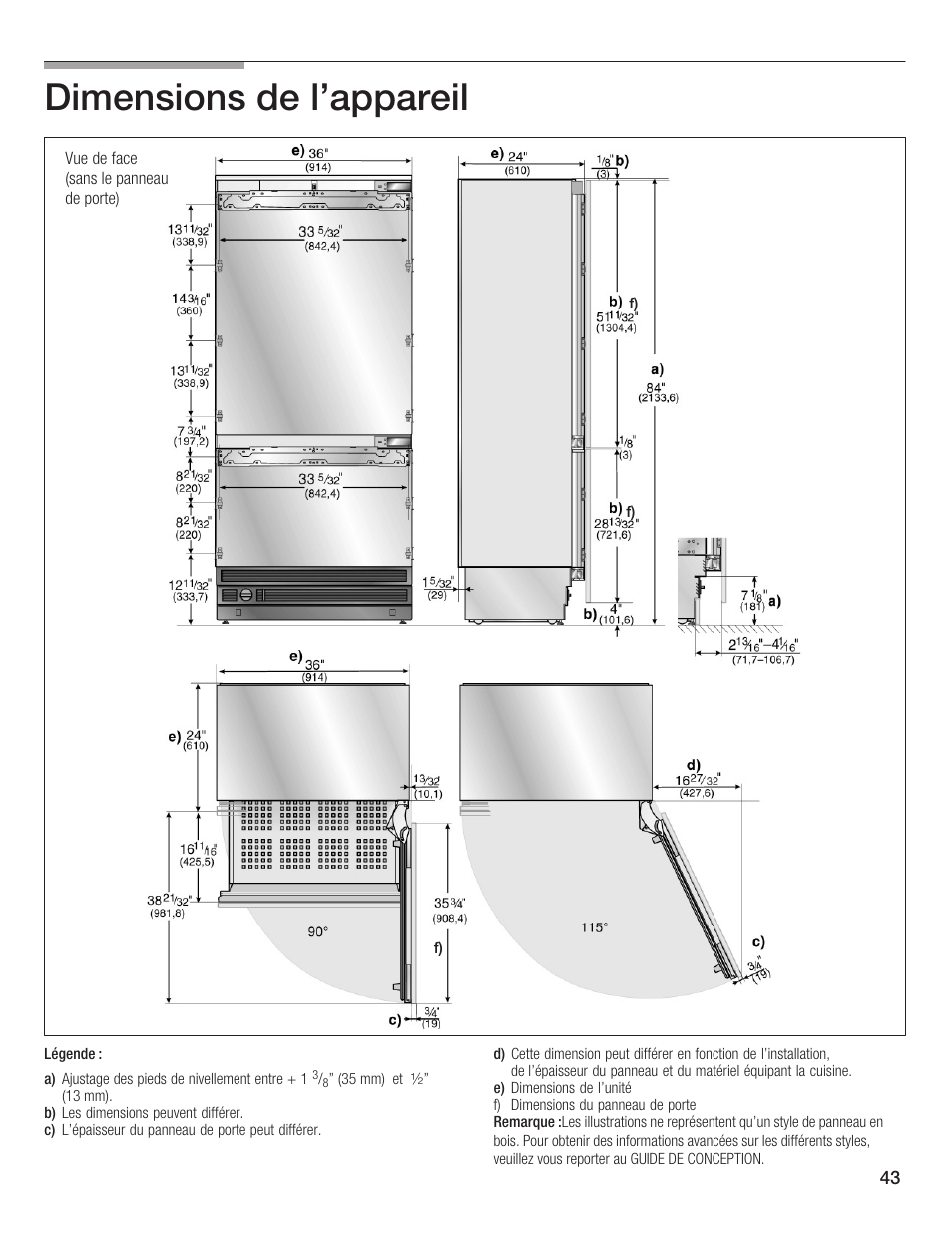 Dimensions de l'appareil | Thermador T36IB70NSP User Manual | Page 43 / 104