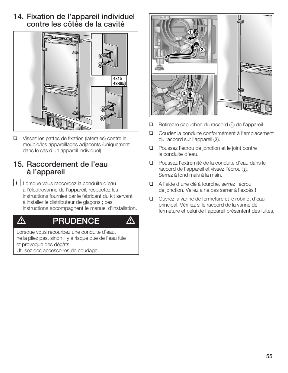 Prudence, Raccordement de l'eau à l'appareil | Thermador T36IB70NSP User Manual | Page 55 / 104