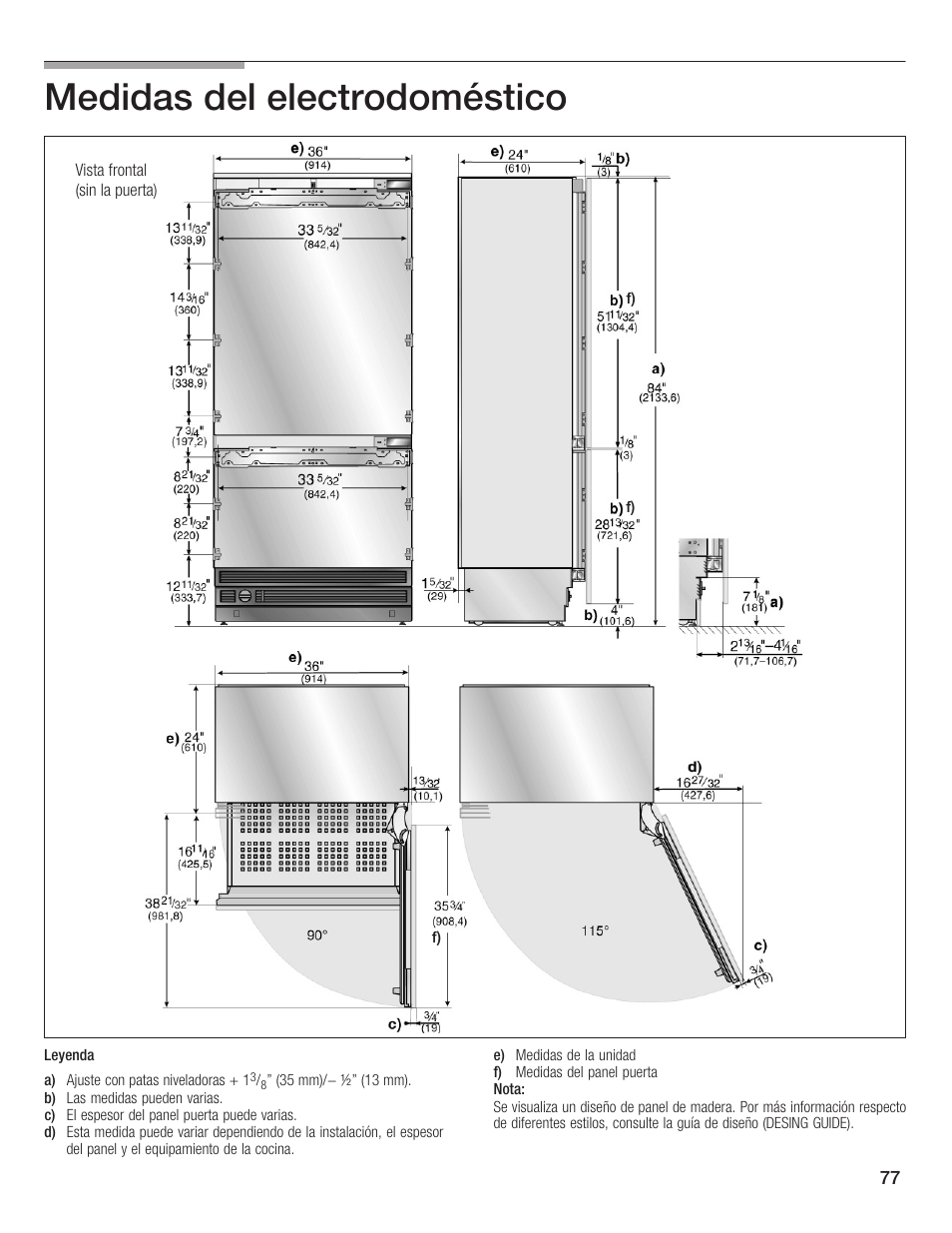 Medidas del electrodoméstico | Thermador T36IB70NSP User Manual | Page 77 / 104