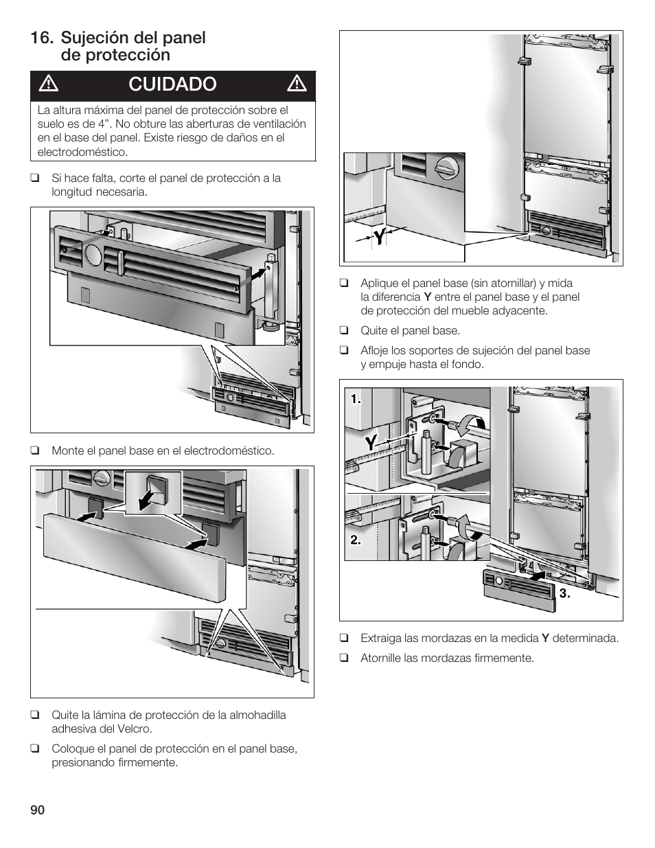 Cuidado, Sujeción del panel de protección | Thermador T36IB70NSP User Manual | Page 90 / 104