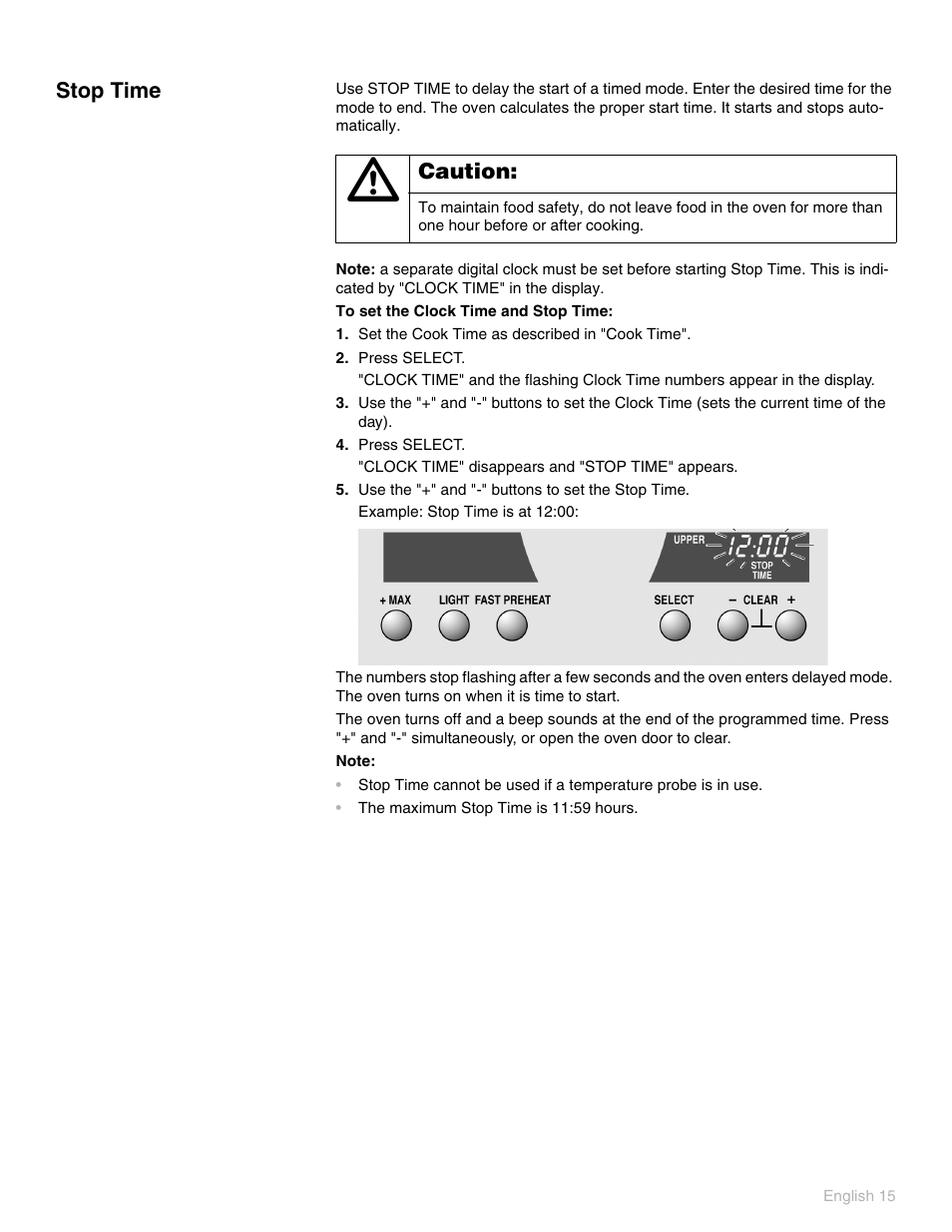 Stop time, Caution | Thermador POD 302 User Manual | Page 19 / 48