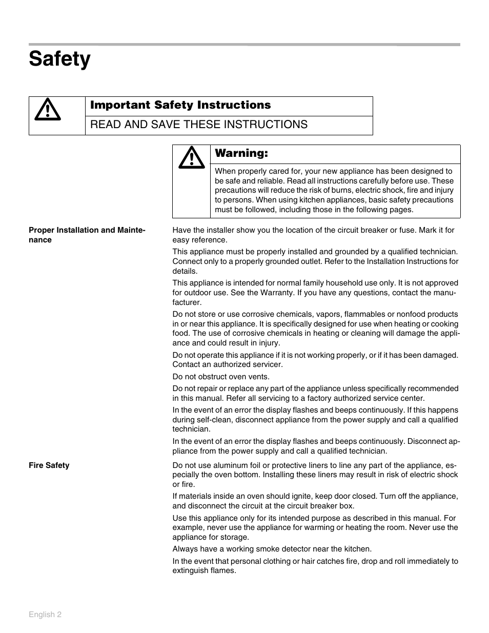 Safety, Proper installation and maintenance, Fire safety | Thermador POD 302 User Manual | Page 6 / 48