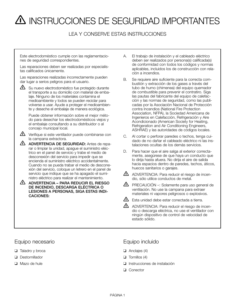 Instrucciones de seguridad importantes, Equipo necesario, Equipo incluido | Lea y conserve estas instrucciones | Thermador VTI610D User Manual | Page 11 / 16