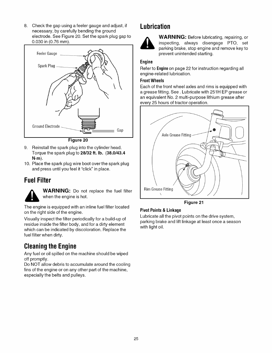 Lubrication, Fuel filter, Cleaning the engine | Toro 13AX60RG744 User Manual | Page 25 / 36