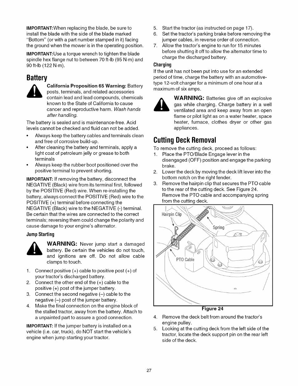 Battery, Cutting deck removal | Toro 13AX60RG744 User Manual | Page 27 / 36