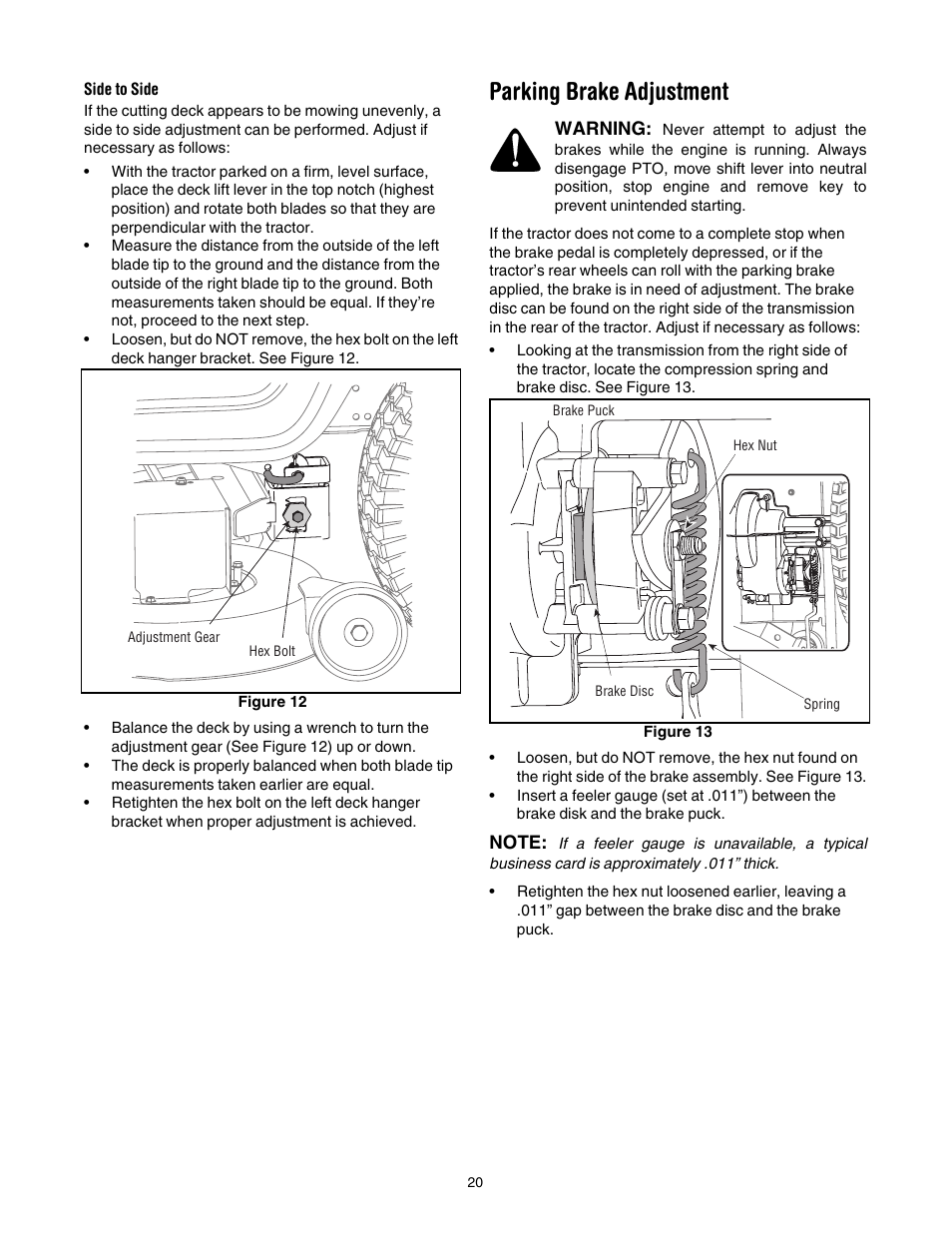 Parking brake adjustment | Toro LX420 User Manual | Page 20 / 36