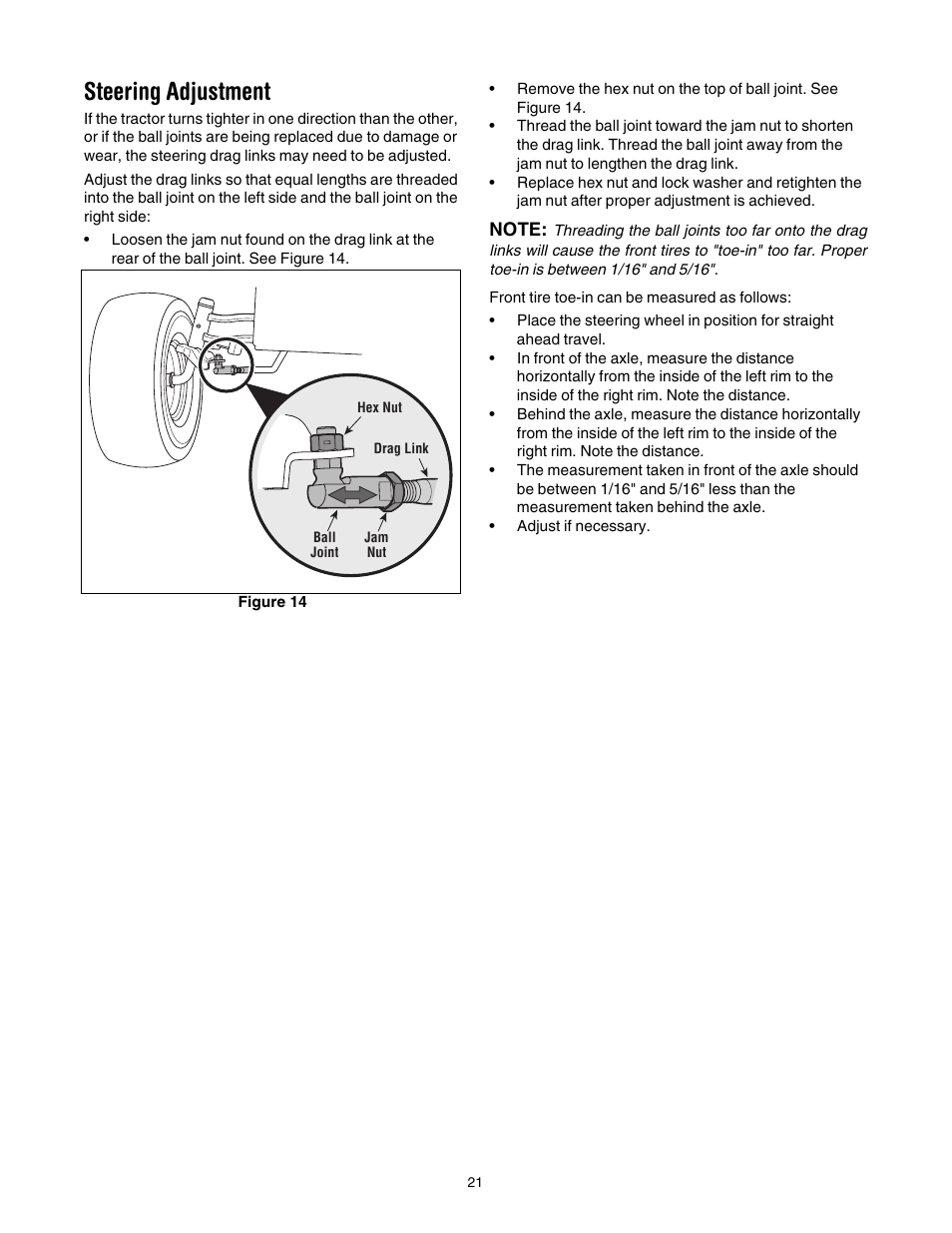 Steering adjustment | Toro LX420 User Manual | Page 21 / 36