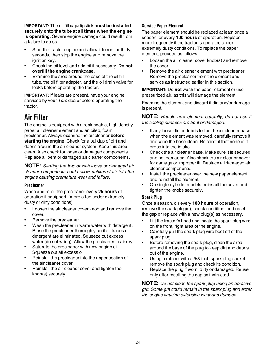 Air filter | Toro LX420 User Manual | Page 24 / 36