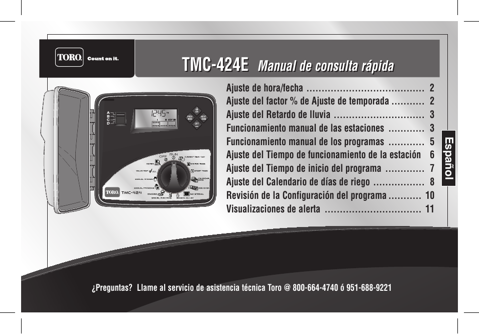 Tmc-424e, Manual de consulta rápida | Toro TMC-424E User Manual | Page 13 / 36
