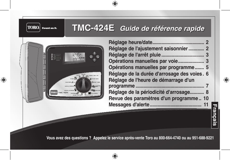 Tmc-424e, Guide de référence rapide | Toro TMC-424E User Manual | Page 25 / 36
