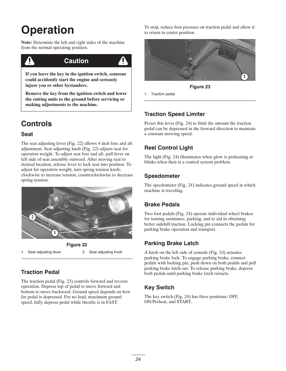 Operation, Controls, Caution | Toro 5400-D User Manual | Page 24 / 52