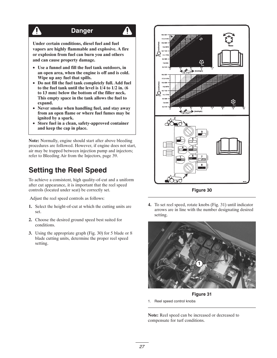 Setting the reel speed, Danger | Toro 5400-D User Manual | Page 27 / 52