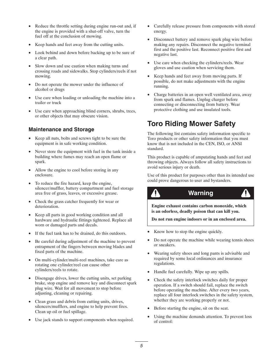 Toro riding mower safety, Warning | Toro 5400-D User Manual | Page 5 / 52