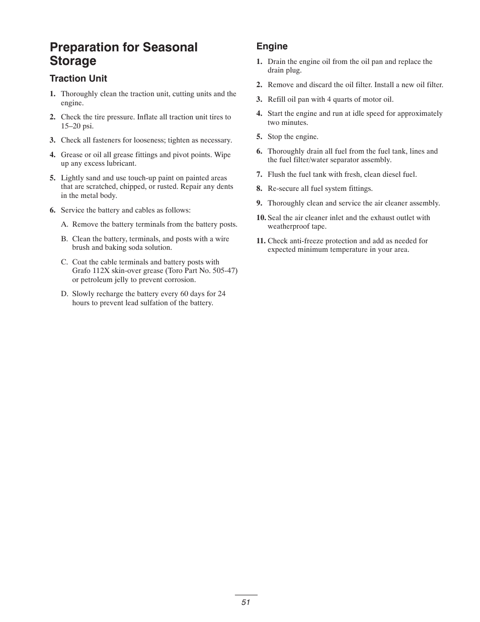 Preparation for seasonal storage | Toro 5400-D User Manual | Page 51 / 52