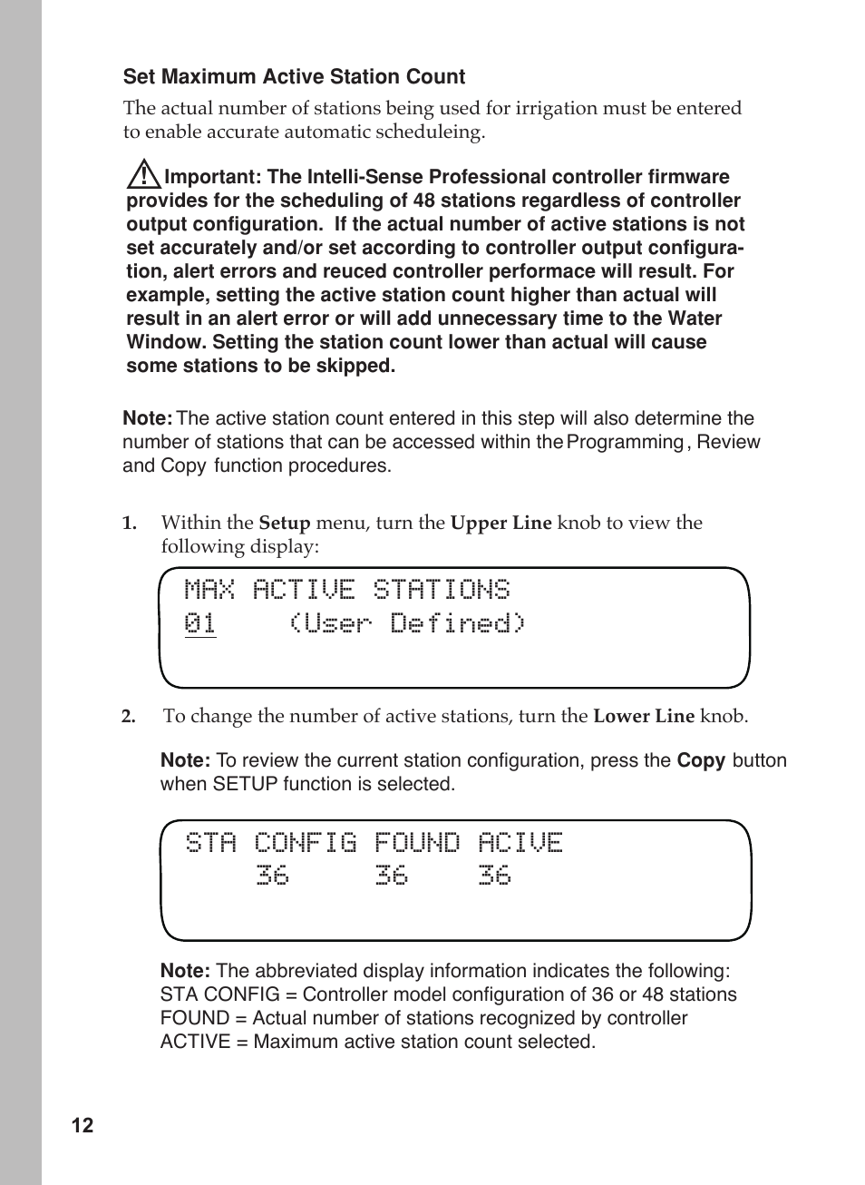 Max active stations 01 (user defined) | Toro 12 User Manual | Page 18 / 88