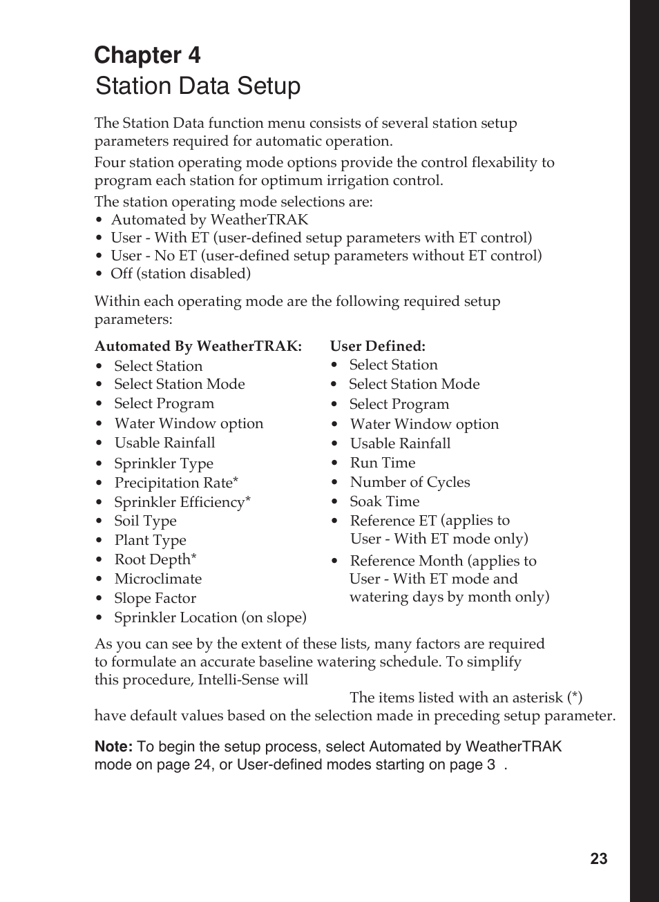 Station data setup, Chapter 4 | Toro 12 User Manual | Page 29 / 88