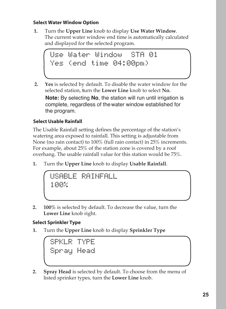 Spklr type spray head, Usable rainfall 100 | Toro 12 User Manual | Page 31 / 88