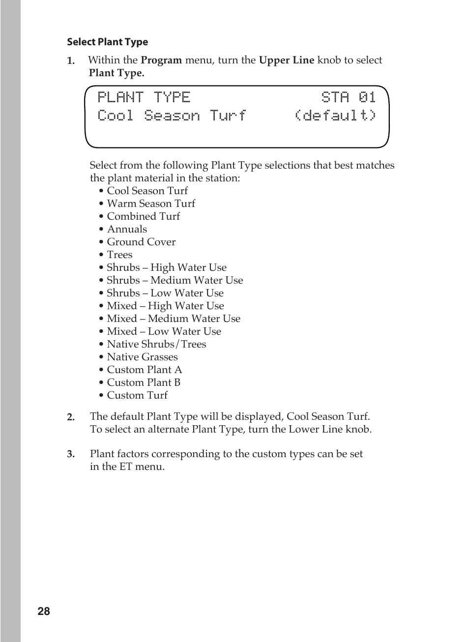 Plant type sta 01 cool season turf (default) | Toro 12 User Manual | Page 34 / 88