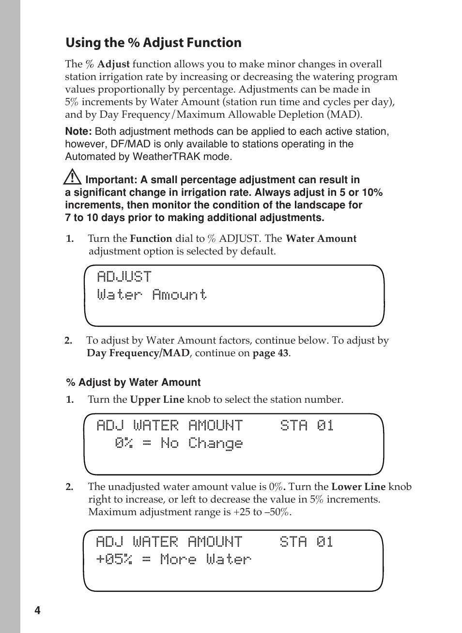 Using the % adjust function | Toro 12 User Manual | Page 50 / 88