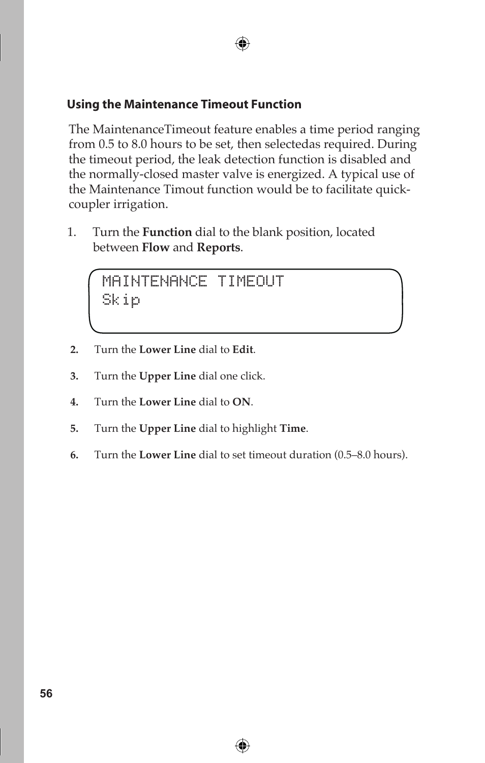 Maintenance timeout skip | Toro 12 User Manual | Page 62 / 88
