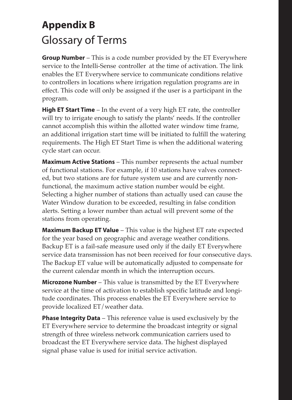 Glossary of terms, Appendix b | Toro 12 User Manual | Page 75 / 88