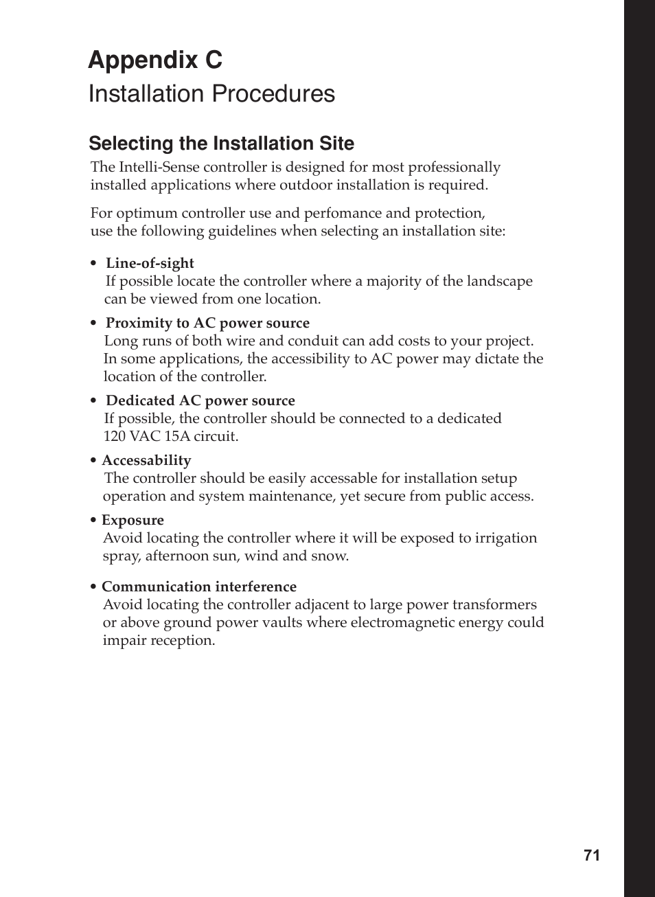 Installation procedures appendix c, Selecting the installation site | Toro 12 User Manual | Page 77 / 88