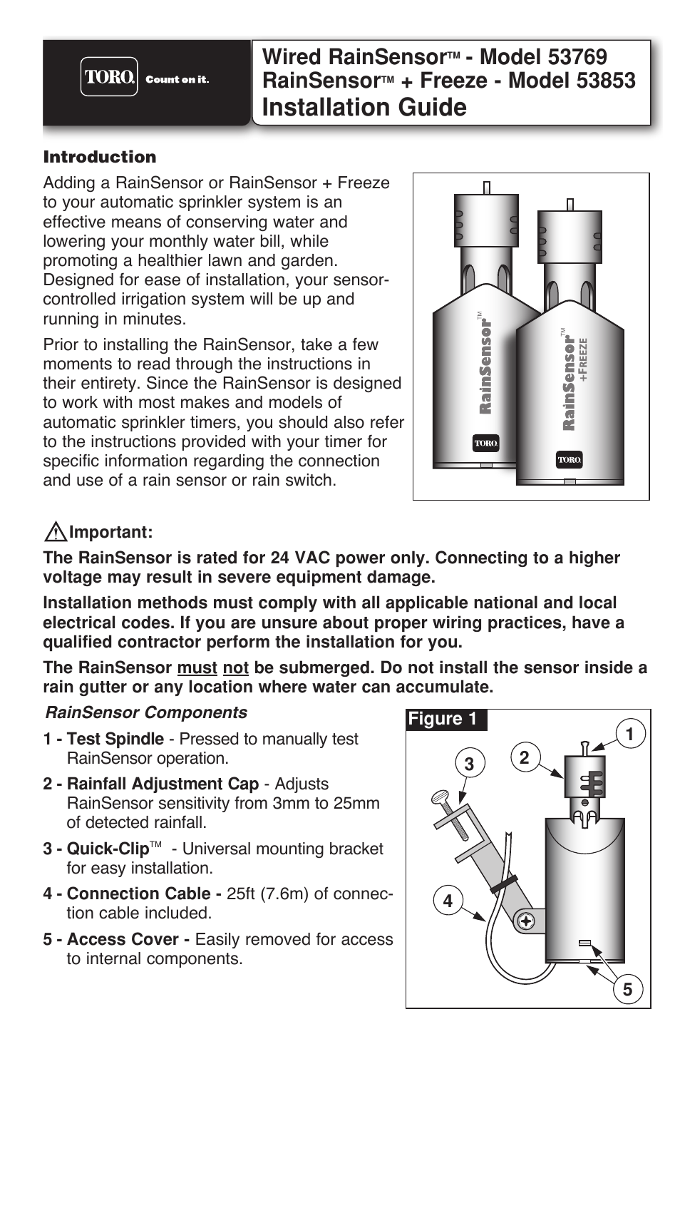 Toro WIRED RAINSENSOR 53853 User Manual | 12 pages