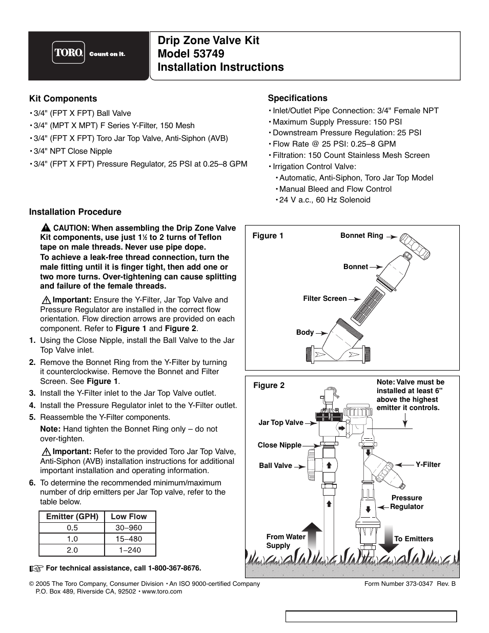 Toro DRIP ZONE VALVE KIT 53749 User Manual | 1 page