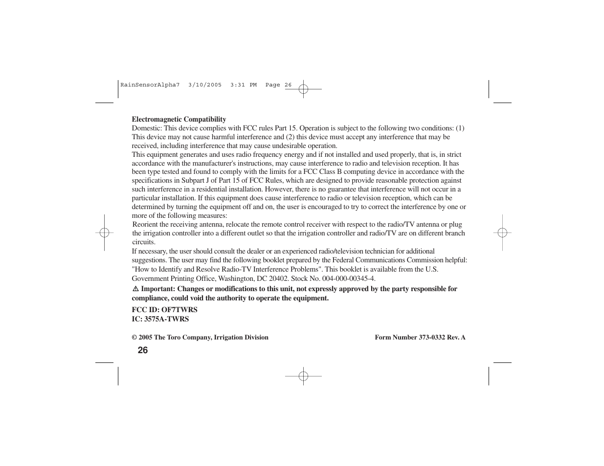 Toro TWRS User Manual | Page 28 / 28