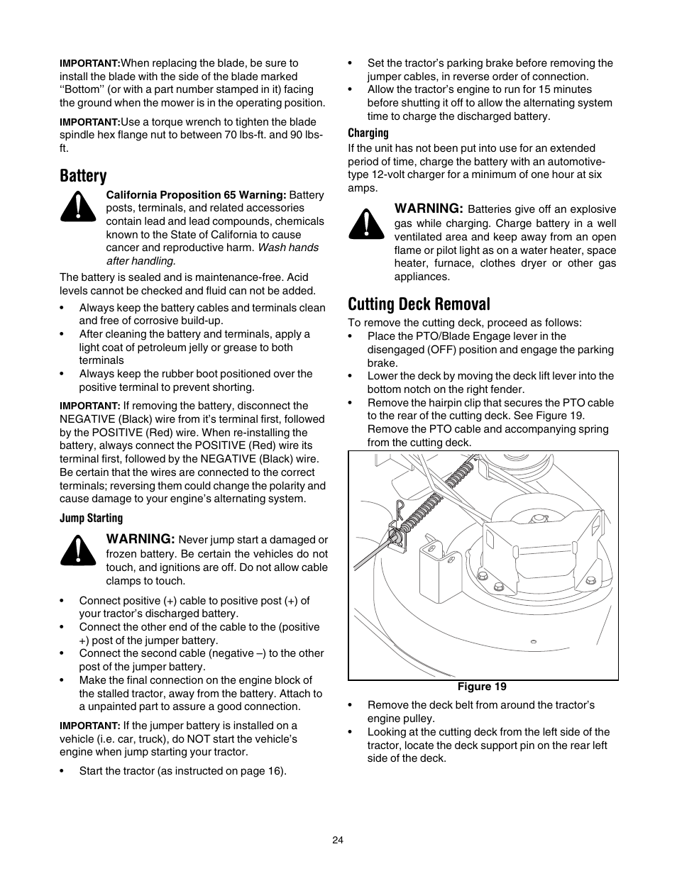 Battery, Cutting deck removal, Ge 24 | Toro 71430 User Manual | Page 24 / 32