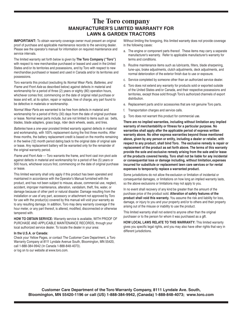 The toro company | Toro 71430 User Manual | Page 32 / 32