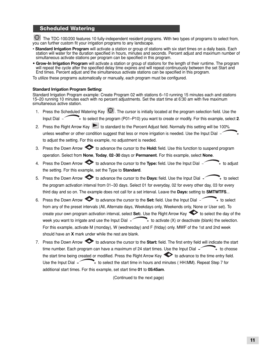 Scheduled watering | Toro TDC-100/200 User Manual | Page 11 / 20