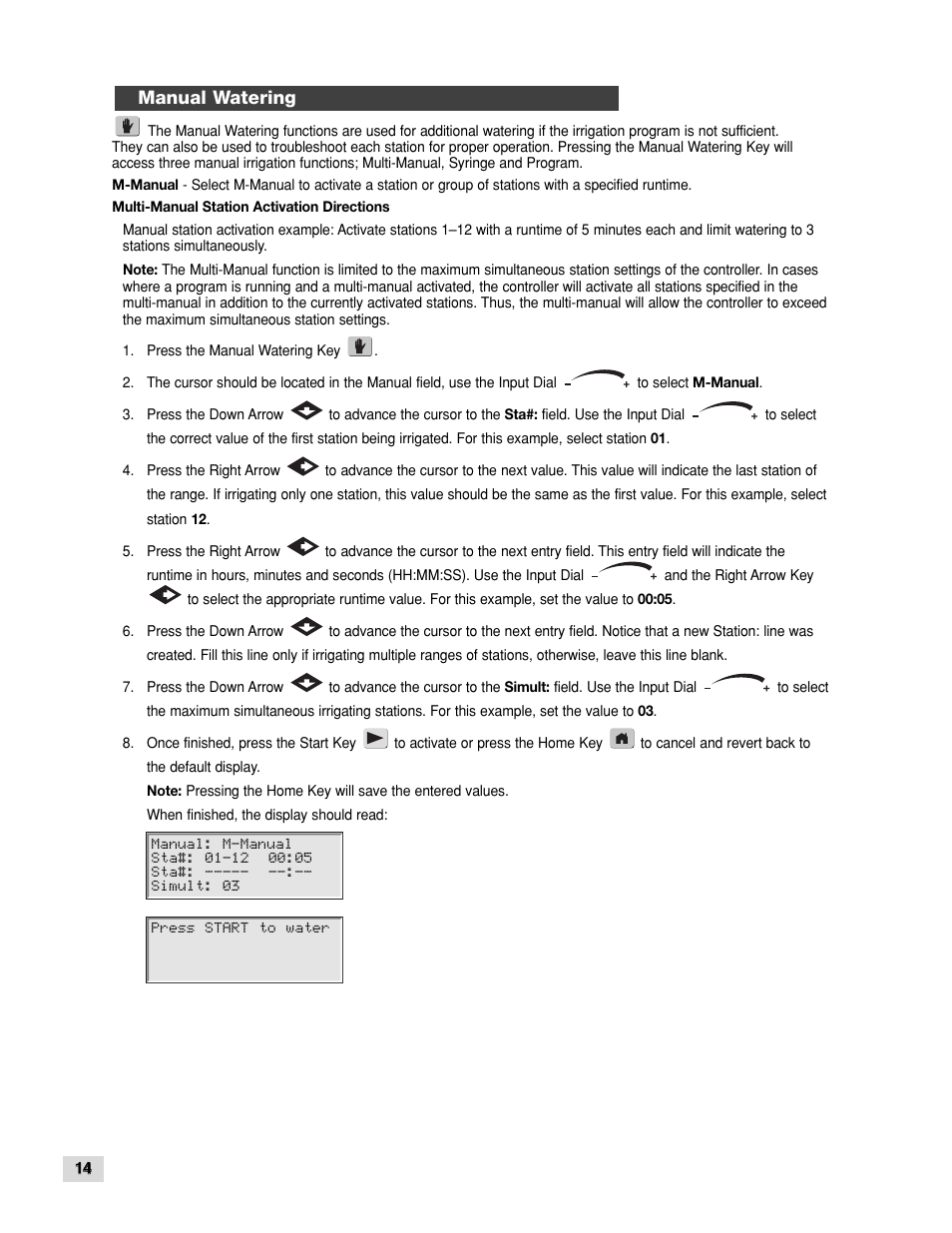 Manual watering | Toro TDC-100/200 User Manual | Page 14 / 20