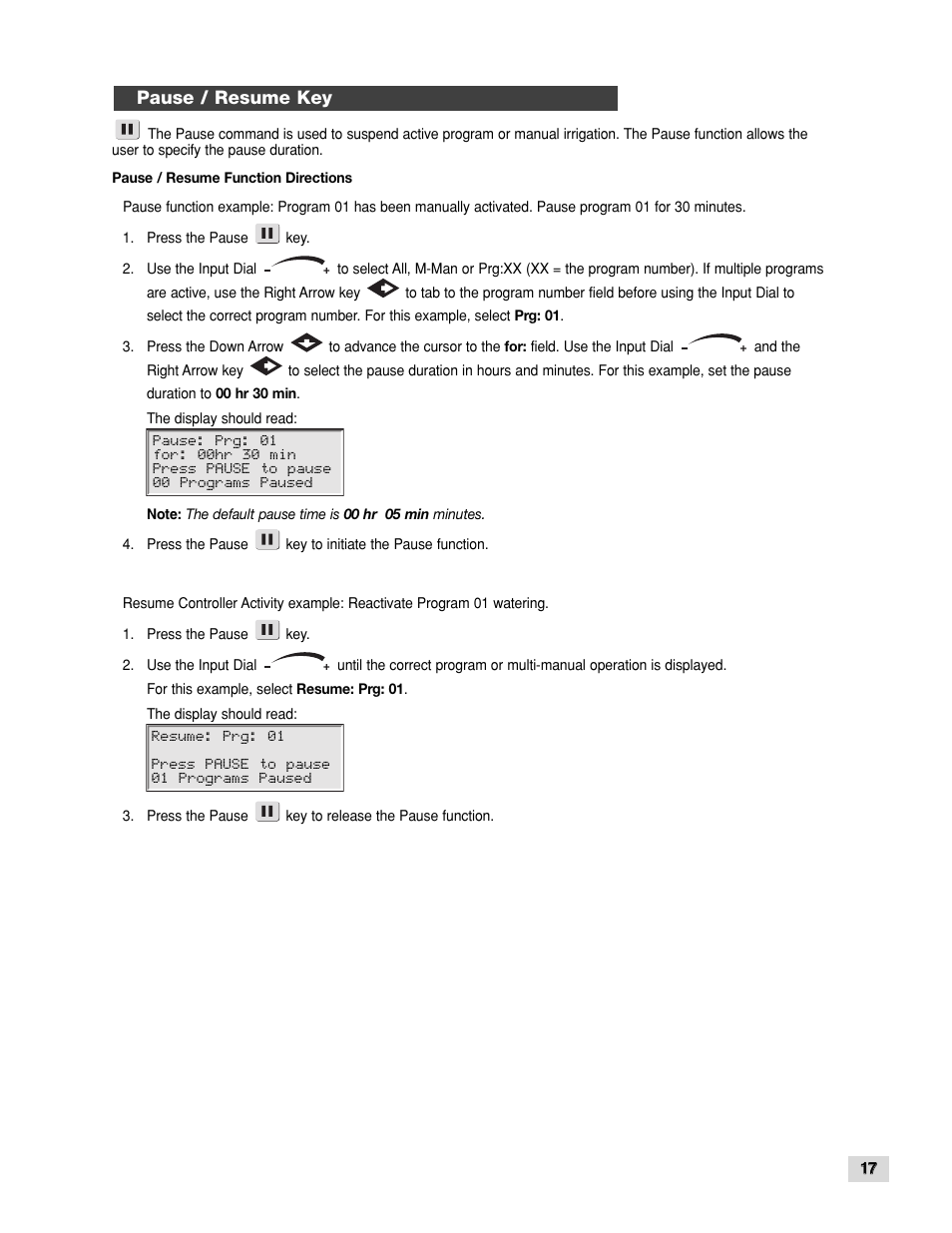 Pause / resume key | Toro TDC-100/200 User Manual | Page 17 / 20