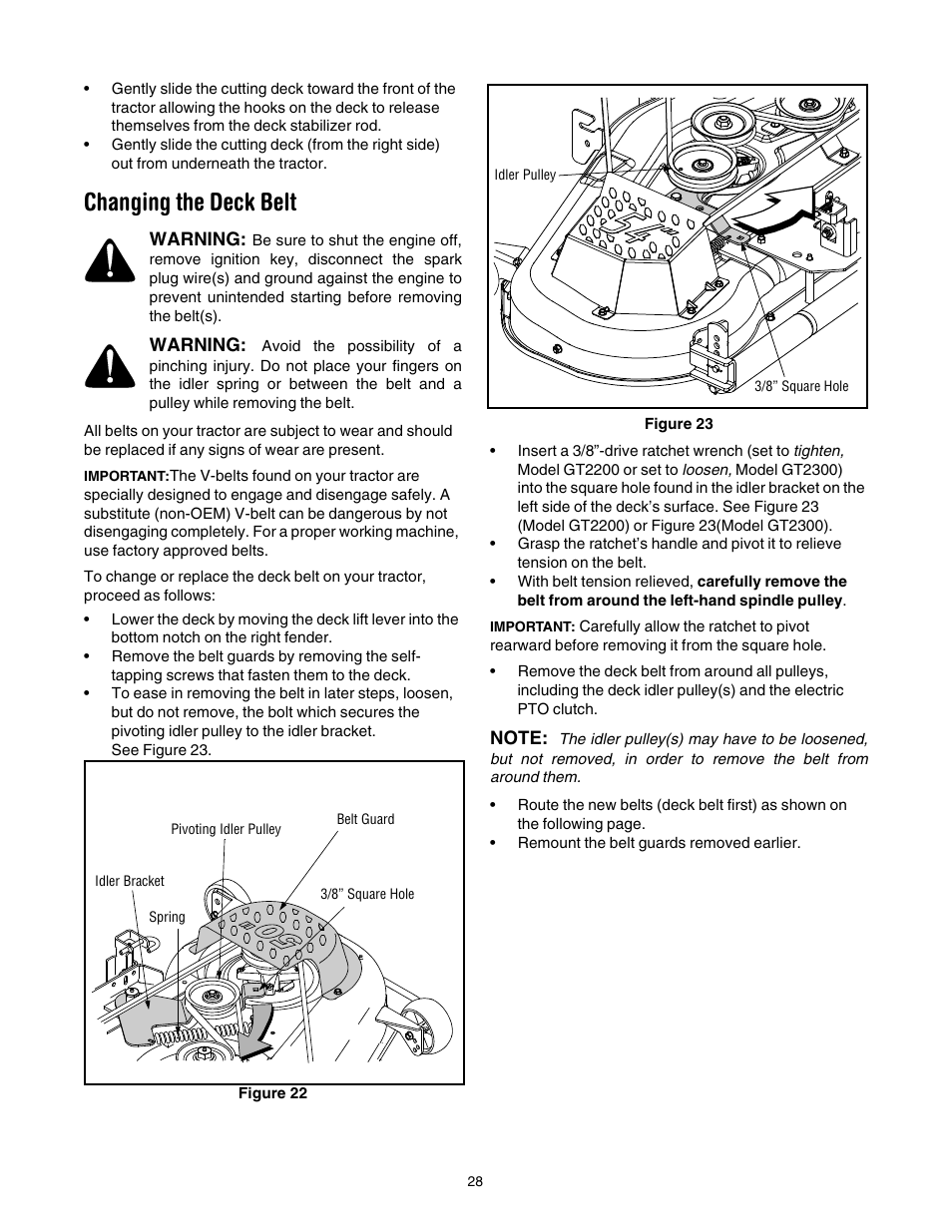 Changing the deck belt | Toro 14AK81RK744 User Manual | Page 28 / 36