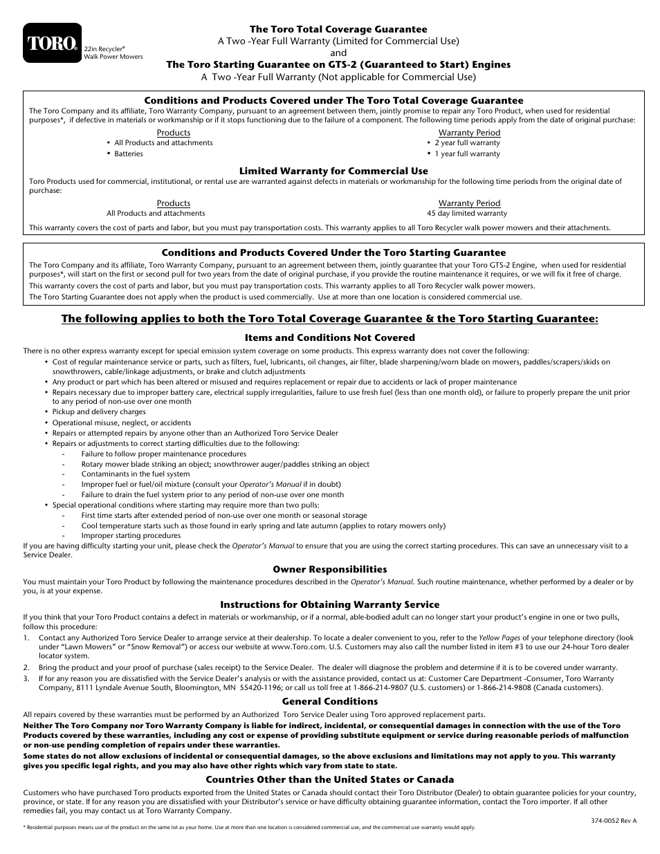 Toro 20016 User Manual | Page 16 / 16