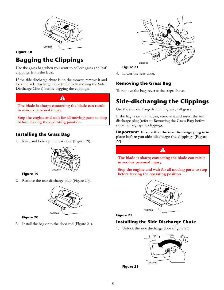 Bagging the clippings, Side-discharging the clippings | Toro 20016 User Manual | Page 8 / 16