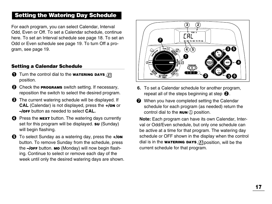 Setting the watering day schedule 17 | Toro GREENKEEPER 212 User Manual | Page 18 / 39